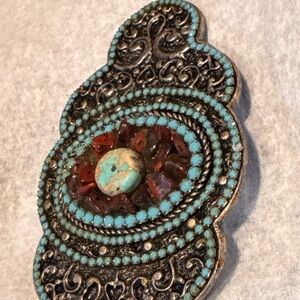 Intricate Silver and Turquoise Belt Buckle